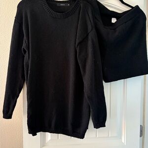 Black Crew Neck Sweater and Shorts Set for Women
